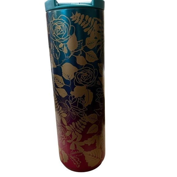 Starbucks fall 2020 ombré pink blue‎ floral stainless steel tumbler 16oz - Picture 4 of 7